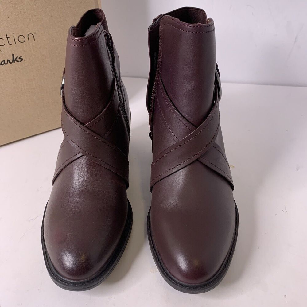 Clarks Women's Scene Strap Burgundy Leather Ankle Boot Size 6.5 M - Picture 6 of 9